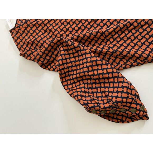 41 Hawthorn Stitch Fix Geometric Print Top Pintuck Pleat Studded Size M Orange - Picture 9 of 11